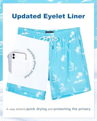 Image of SURF CUZ Mens Swim Trunks with Compression Liner Swim Shorts 7 inch Swimming Trunks Stretch 7 Inch Swim Suits Quick Dry