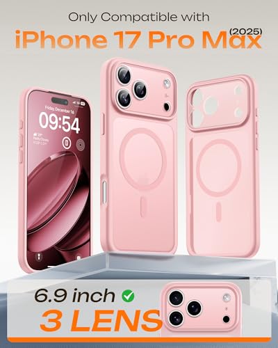 Image of TOCOL for iPhone 17 Pro Max Case, Compatible with Magsafe Charger, Full Camera Protection, Translucent Matte for iPhone 17 Pro Max Phone Case 6.9 inch (Light Pink)