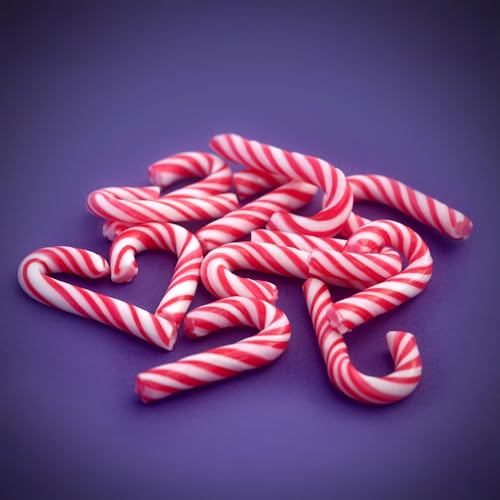 Mini Zuckerstangen Baumanhänger essbar Erdbeer Geschmack - 24 Stück - Candy Cane Weihnachtsbaum Anhänger zum Essen - Christbaum Schmuck Weihnachts Deko Süßigkeiten Bonbon