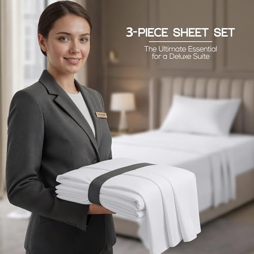 Image of Hotel Twin Size Sheet Set - 3 Piece Luxury Bedding Sheets, Deep Pocket Soft & Breathable Microfiber Bed Sheets, 1 Fitted Sheet, 1 Flat Sheet and 1 Pillowcase - Oeko Tex (White)