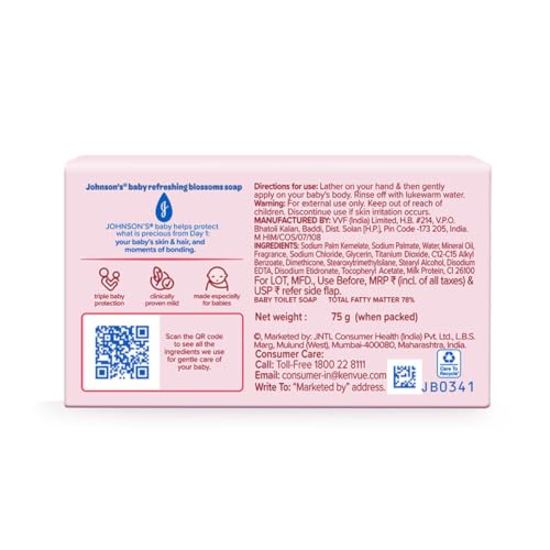 Image of Johnson's Baby Refreshing Blossoms Soap 75g (Pack of 5) | Gentle & Mild Baby Bath Soap | Soft Floral Fragrance | Daily Use Baby Skincare