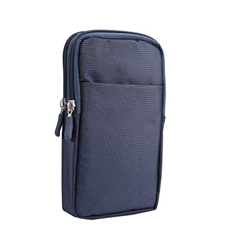 Zipper Oxford Dual Cell Phone Pouch Belt Holster Case With Clip/Loop Waist Wallet Bag For Motorola Moto G Power G Play/ Samsung Galaxy S22 Ultra S21 Fe S20 Plus Note 20 A13 A12/ Oneplus 9 8T 8 (Blue) #TOP1