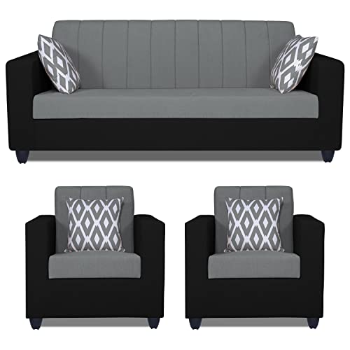 Image of Adorn India Rio HighBack 3+1+1 5 Seater Sofa Set (Black & Grey) (3 Year Warranty)