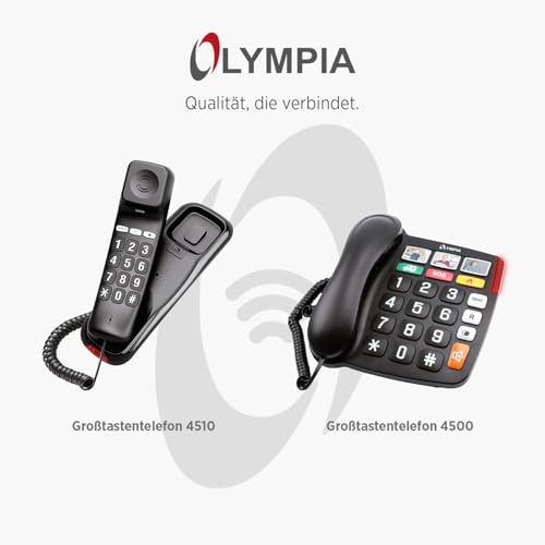 Olympia Großtastentelefon 4520 | Seniorentelefon Festnetz | mit extragroße Wahltasten | Festnetztelefon mit Schnur | hörgerätekompatibel | Senioren Telefon mit Kabel | großes LCD-Display | schwarz