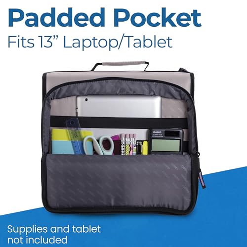 Image of Case-it Universal Zipper Binder | 2-Inch O-Rings, 13-Inch Laptop /Tablet Padded Pocket, 400 Sheet Capacity, Multiple Storage Pockets & Shoulder Strap | School & Office Organizer | LT-007 Warm Gray