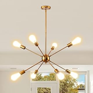HOXIYA Gold Chandeliers Ceiling Lights 8 Light Nordic Retro Pendant Lighting Ceiling Semi Flush Mount Ceiling Light Fixture Adjustable Length for Living Room Hallway Dining Room Kitchen