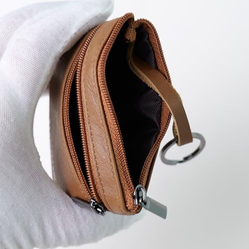 BAWAKO duże etui na klucze 3 przegródki zapinane na suwak prawdziwa skóra, etui na klucze dla kobiet, mężczyzn, dzieci (jasnobrązowy, W7/L10)