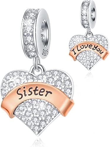 Family Charms, 925 Sterling Silver Mother Father Daughter Son Sister,Godmother Goddaughter Nana,Husband Wife,Aunt,Faith,Best Friends,I Love You Heart Pendant,fit for Birthday/European DIY Bracelet