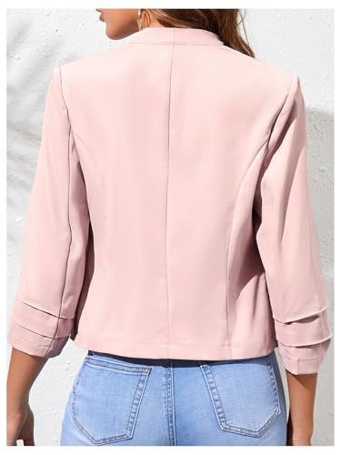 Milumia Women 3/4 Sleeve Open Front Jacket Office Work Business Crop Blazer2