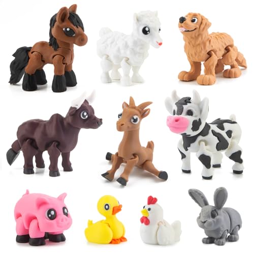 10 Pack 3D Printed Farm Animals Figurines, Realistic Cute 3D
