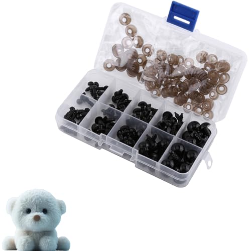 100 PCS 6-12 Mm Plastic Safety Eyes, Eyes for Crochet Animals, Craft Eyes for Crochet, Black Safety Eyes Doll for DIY Puppets Bear Stuffed Animals Amigurumi Making