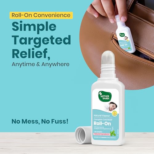 Image of Mother Sparsh Natural Vapour Complete Cold Relief Roll-On for Babies-15ml | With Thymol Crystal, Eucalyptus Oil & Peppermint Oil for Cold & Cough | 100% Natural | Relieves Chest Congestion