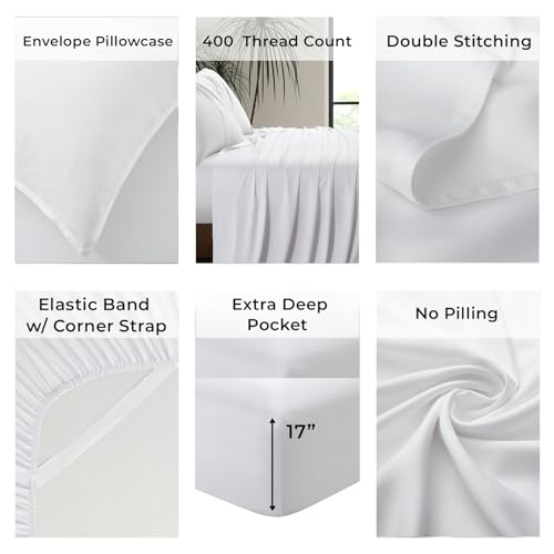 Image of Split King Size Sheet Set | 2 Fitted Sheets for Sleep Number & Adjustable Beds | Organically Grown | Ultra Soft & Cooling |100% Viscose | 17 inch Deep Pocket [Classic White]