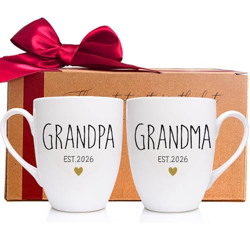 WFFW Grandma and Grandpa Mugs Gifts for Grandparents 2026 - New Grandparent Announcement First Time Pregnancy Gifts Coffee Mug 2 Set, Baby Showers...