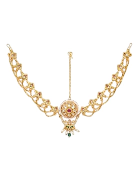 BOHARA Gold Plated Matha Patti for Women | Traditional Kundan & Pearl Bridal Maang Tikka Head Chain | Wedding, Festive & Ethnic Hair Jewellery-image-15