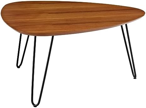 Walker Edison Mid Century Modern Hairpin Coffee Table Living Room Accent Ottoman Storage Shelf, 32 Inch, Walnut