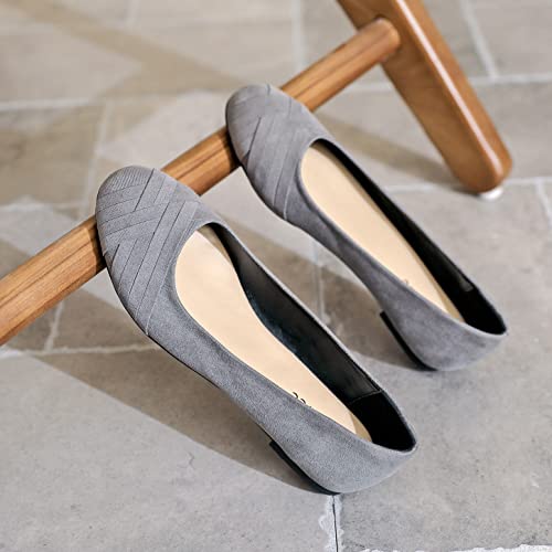 Ataiwee Women's Flats Shoes - Ladies Round Toe Cute Office Suede Black Ballet Shoes.(2007004-5,Gr/Mf,10.5 M) #TOP4