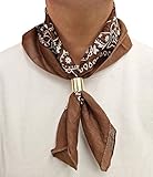 Komonee Tie Neck Ring Loop Clasp Gold Colour With Brown Paisley Bandana Head Scarf Headbands Handkerchief Cowboy Cotton Bib Party Face For Mens Womens Unisex