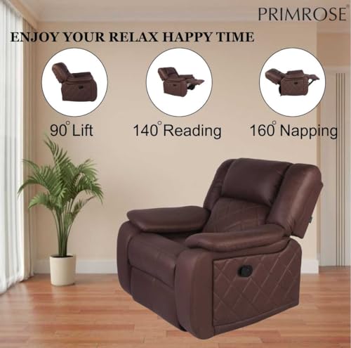 Image of Primrose Christie Single Seater Manual 1R Recliner Sofa | Recliner for Living Room Bedroom & Home Office (Brown)