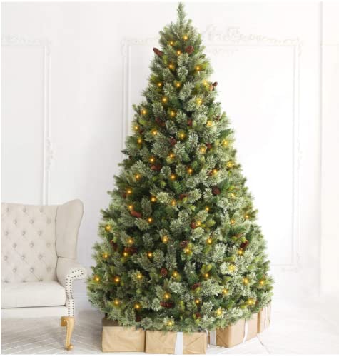 OasisCraft 6ft Pine Christmas Tree with 400 Warm Light - Pre-lit Artifical Christmas Tree, Pre-Decorated Pine Hinged Christmas Tree with Stable Stand for Home, Office, Party, Holiday Decoration