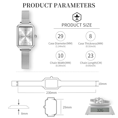 Taxau Ladies Watches for Small Wrists Women’s Watches with Mesh Band Womens Waterproof Watch Analog Quartz Luxury Small Wrist Watch for Women Silver Mesh Watch White Face Elegant reloj para Mujer — view 2