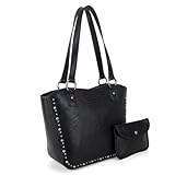 Montana West Rivets Studded Tote Bag for Women Western Two-Tone Vintage Handbag with Wallet Set Old School Leather Like Distressed Shoulder Bag MWC2-241BK