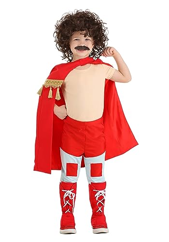 Toddler Lovable Luchador Costume with Shirt Cape Leggings Shoe Covers Wig & Mustache for Halloween Fun 4T