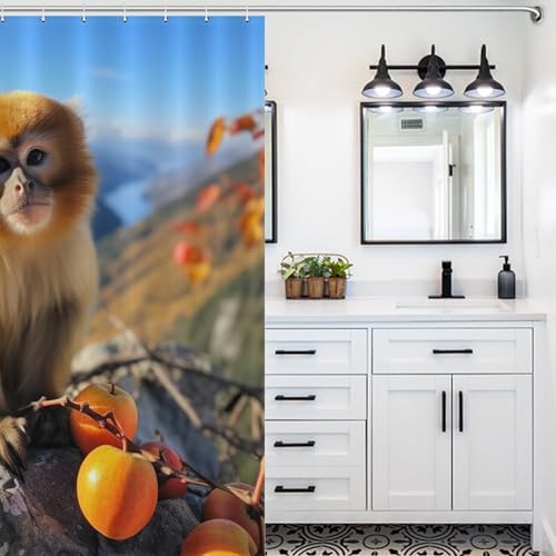 Rideau de douche singe en polyester imperméable lavable 168x183cm avec 12 crochets - 5