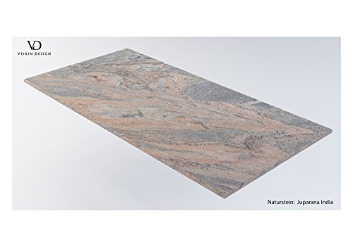 Couchtisch Stein grau Madrid Naturstein Juparana India, 80 x 80 cm, Höhe 35 cm, Design Wohnzimmertisch Edelstahl Granit Marmor, Couch Tisch – Bild 5