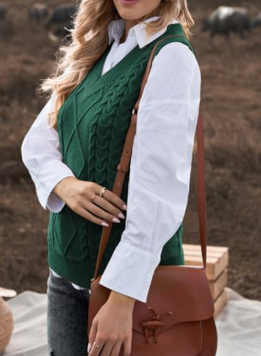 Image of EVALESS Oversized Sweater Vest for Women V Neck Sleeveless Cable Knit Tops