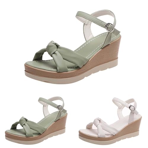 SRTUMEY Sandales compensées confortables avec sangle de cheville pour femme - Style décontracté et habillé - Pour l'été, Vert, 37 EU