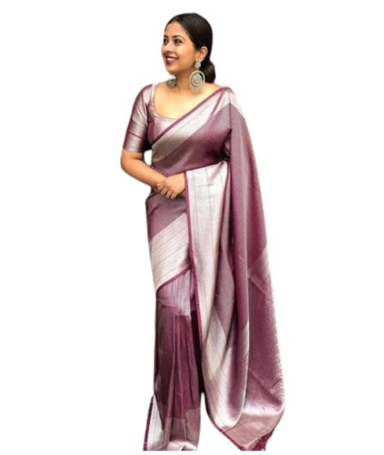 Image of ZECVA Women's Art Lichi Indian Traditional Style Silk Saree With Unstitched Blouse Piece