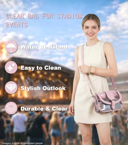Image of Clear Bag for Stadium Events, Stadium Approved Clear Crossbody Bag for women,Waterproof Saddle bag for Concert