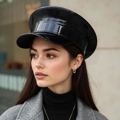 Shimmering Marine Hat Fashion PU Leather Flat Top for Carnival Party Music Festival Stage for Theme Events Theme Party Costume Hat3