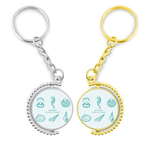 Porte-clés hippocampe bleu de la vie marine en métal doré haut de gamme