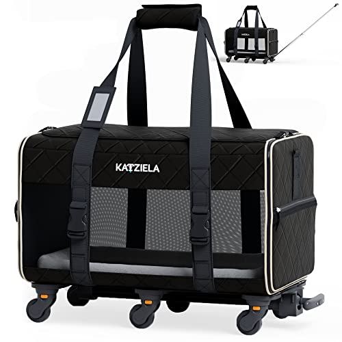Pet Carrier Airline Approved - Dog Carrier with Wheels - TSA Airline Approved Dog Carrier - Rolling Pet Carrier with Wheels for Small to Medium Size Cat or Dog - Airplane Cabin Animal Friendly Luggage