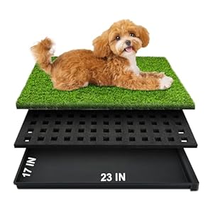 Dog Grass Pad with Tray, 23”X17” Small Artificial Turf Grass Potty, Reusable Puppy Pee Pads for Dogs, Portable Dog Litter Box for Indoor/Outdoor Potty Training Toilet