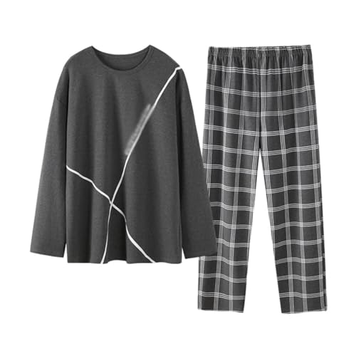 Spring and Autumn Men's Cotton Long-sleeved Pajamas Large Size Pullover Homewear L-4XL Set Boys