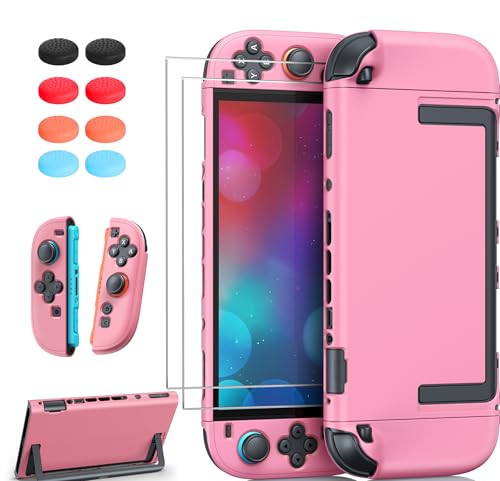 Image of FYOUNG Upgrade Switch 2 Protective Case&Screen Protector Set, Dockable Cute Cover Hard Shell Skin for Nintendo Switch 2 Console Accessories,Travel-Friendly,Kickstand Cutout(Pink, for Switch 2 7.9inch)