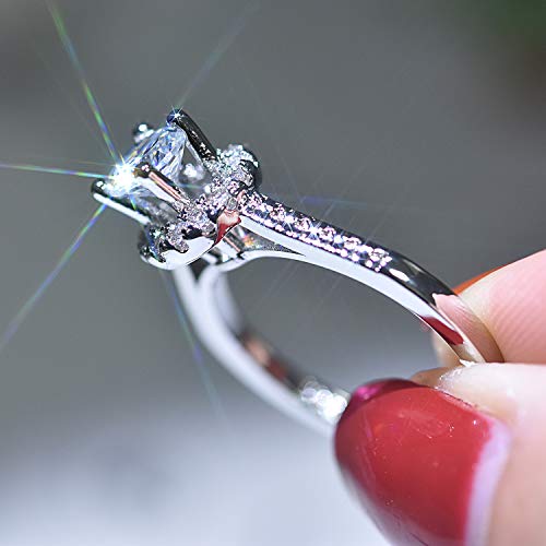 925 Sterling Silver Cushion Cut Simulated Diamond Halo Solitaire Engagement Ring-Fashion Ring Cushion Cut 3ct 5A Zircon 925 Sterling Silver Wedding Ring (Women) (8)