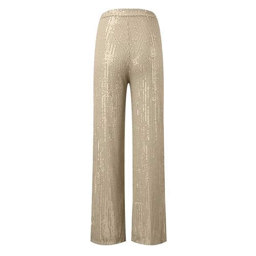 Womens Wide Leg Pants Elastic High Waist Sequin Sparkly Dance Pants Baggy Summer Fashion Baggy Palazzo Stretch Trousers Rose Gold4
