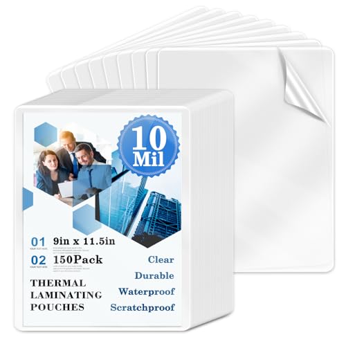 Image of 150 Pack 10 mil Thermal Laminating Pouches Fits Letter Size 8.5 x 11 in Laminating Sheets Thick Clear Plastic Paper Laminator Sheets File Card Laminator Pouches 9x11.5inches