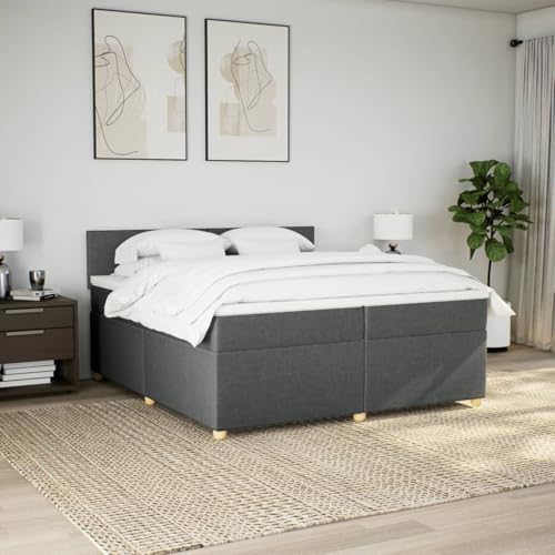 IKAYAA Boxspringbett 200 x 200 cm mit Matratze, Doppelbett mit Matratze, Kopfteil, Topper, Bett Schlafzimmer, Bettgestell 200 x 200 cm mit Holz Lattenrost, Polsterbett 200 x 200 cm Dunkelgrau