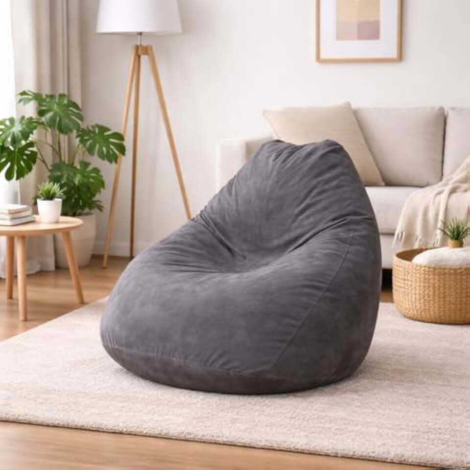 Puff Fofão Suede Com Enchimento Confortável Aconchegante Anti-arranhão(Cinza)