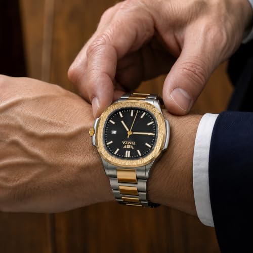 Image of Luxury Business Analog Quartz Watch for Men Sunburst Dial, Stainless Steel Strap, Date Display, Luminous Hands & Water Resistant (Black)