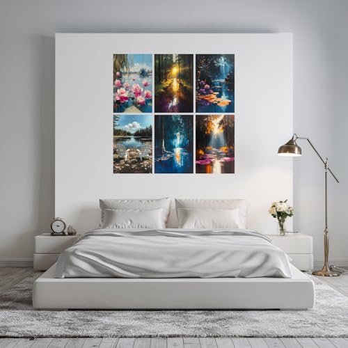 Image of SiddArtify Nature Wall Art Poster Print Set - Landscape Painting Decor for Living Room Bedroom Office - 12x18 inch Board Pack of 6