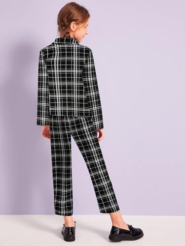 Image of Milumia Girl's Two Piece Outfit Plaid Open Front Blazer and Pants Set Multi Black 8 Years
