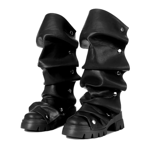 Mid Calf Boots For Women,Fold Over Slouchy Platform Dress Chunky Stacked Round Toe Glitter Metallic Boots2