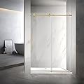 Sunrosa 48" W x 76" H Frameless Shower Door, Sliding Shower Door with Soft Close System, Glass Shower Door with 5/16" (8mm) Clear SGCC Tempered Glass, Brushed Gold