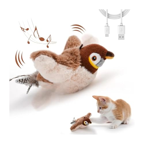 YUEMOL Giocattolo interattivo per gatti che sbattono l'uccello, ricaricabile, senza volare, con erba gatta per interni, attivato al tatto, giocattolo per gatti (passero)